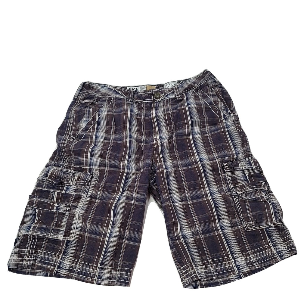 Men's BKE Casuals Black & Blue Plaid Cotton Cargo Shorts Waist 31 Outseam 24